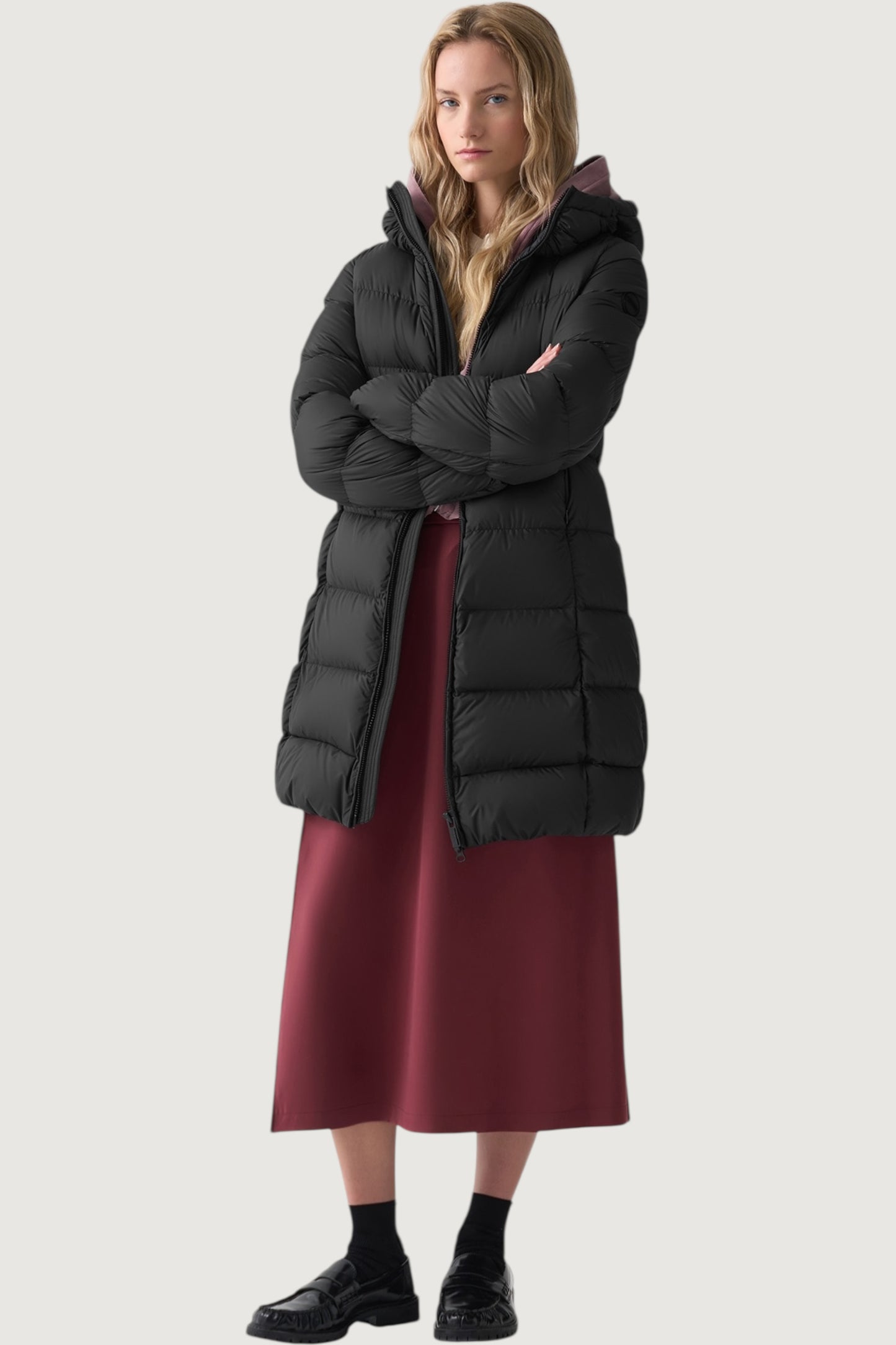 Piumino lungo opaco con cappuccio