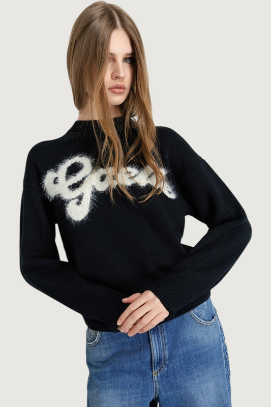 Pullover cropped con logo lurex