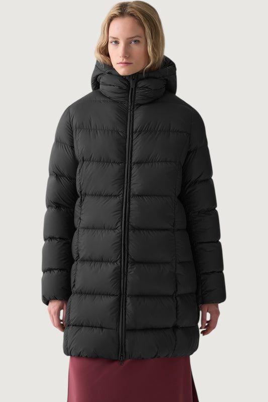 Piumino lungo opaco con cappuccio