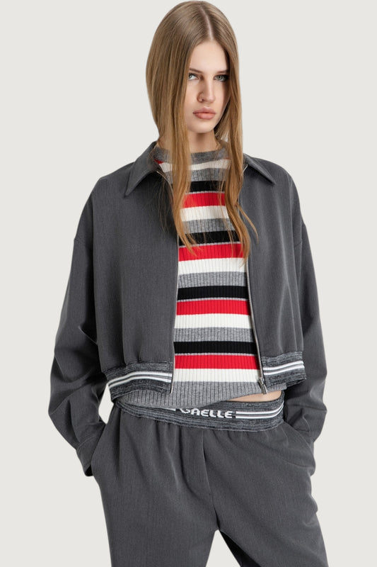 Felpa zip crop con logo sul fondo