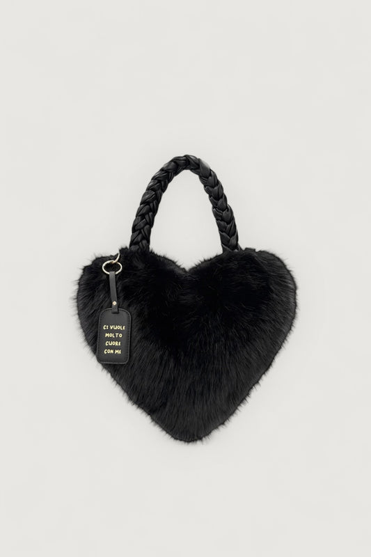 Borsa cuore ecofur nero