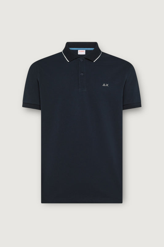 Polo small stripes on collar s/s