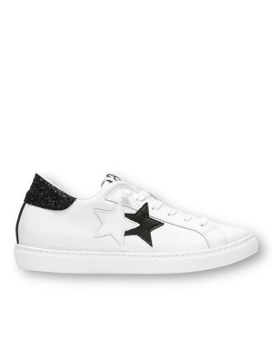 Sneakers one star bianca dettagli glitter nero