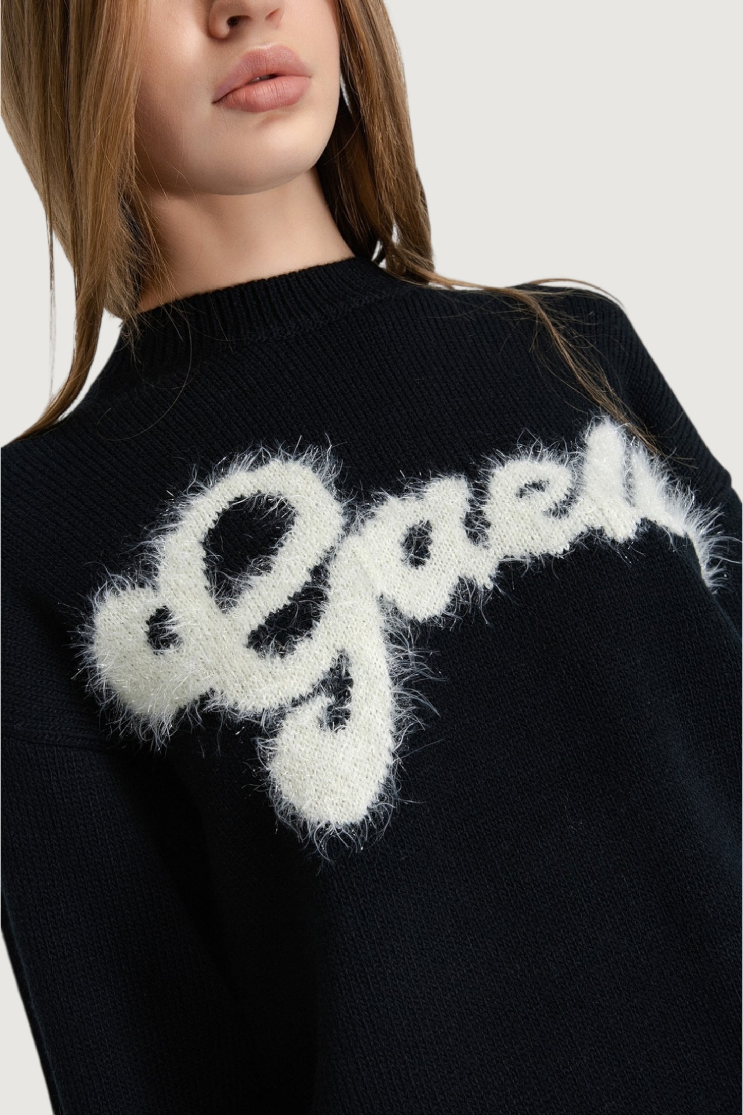 Pullover cropped con logo lurex