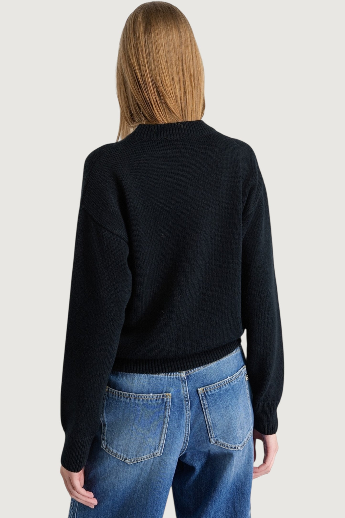 Pullover cropped con logo lurex
